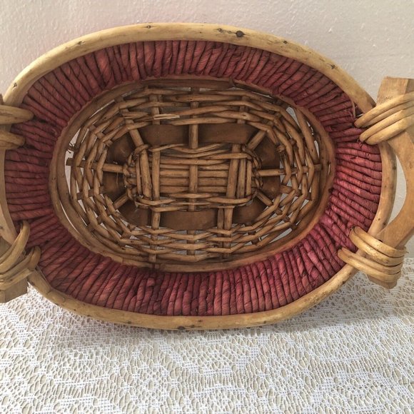 Wicker and Wood Basket Tray Bread Basket Display Basket - Picture 5 of 8